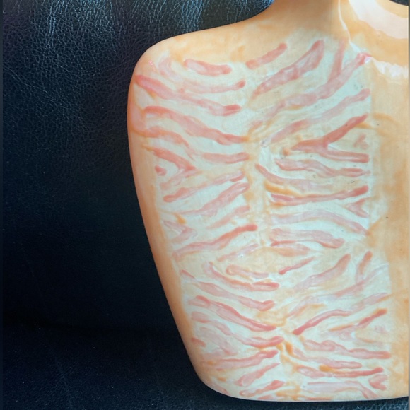 Vintage Art Deco Glazed Ceramic Vase with Peach, Yellow and White Designs - Picture 5 of 12